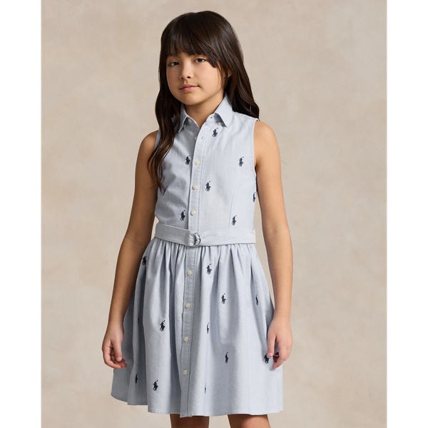 Shop Polo Ralph Lauren Belted Polo Pony Oxford Shirtdress In Blue Hyacinth