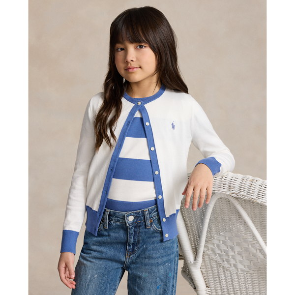 Polo Ralph Lauren Kids' Striped Cotton Sweater & Cardigan Set In New England Blue