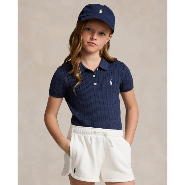 Polo Ralph Lauren Kids' Mini-cable Cotton Polo Sweater In Newport Navy W/ White