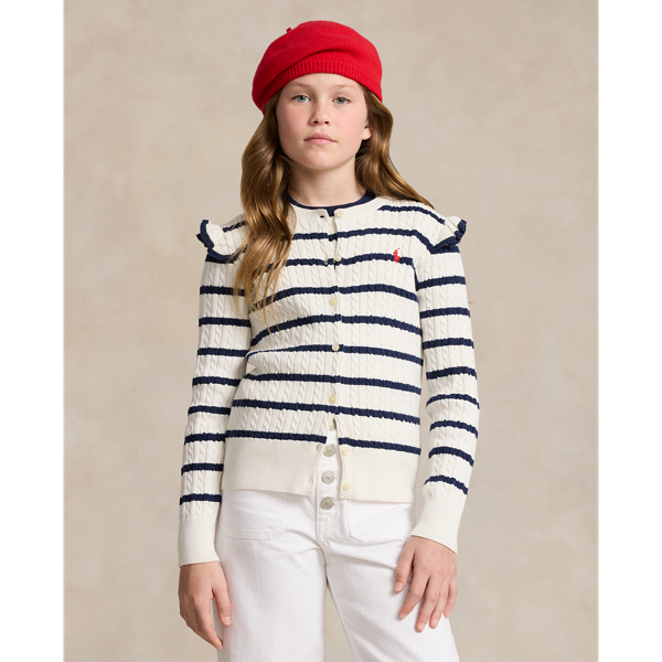 Polo Ralph Lauren Kids' Striped Mini-cable Cotton Cardigan In Deckwash White