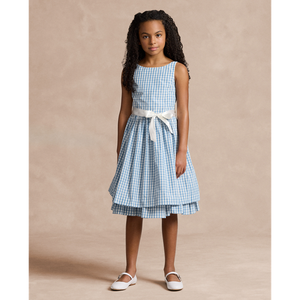 Polo Ralph Lauren Kids' Gingham Taffeta Dress In Blue Gingham