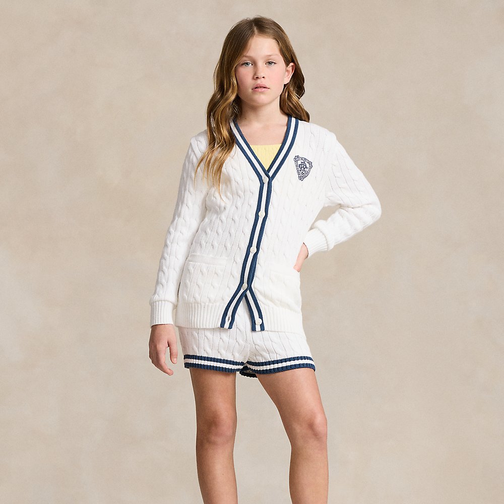 Polo Ralph Lauren Kids' Cotton Cricket Cardigan & Short Set In White W/ Rustic Navy