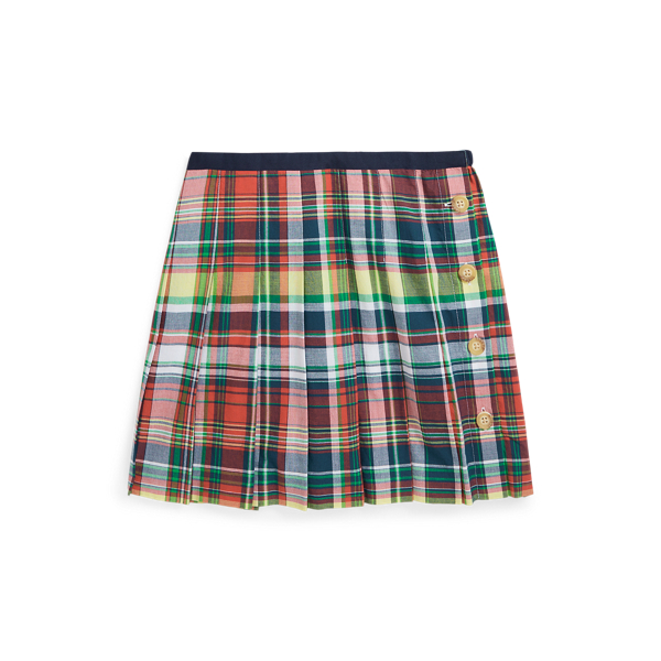 Shop Ralph Lauren Pleated Cotton Madras Skirt In Multi