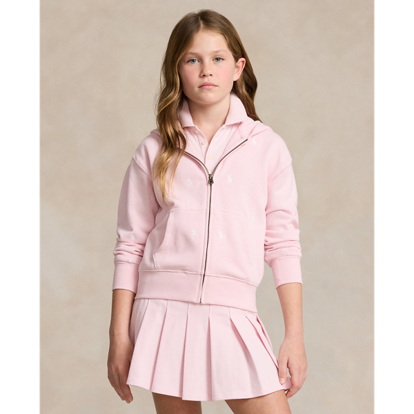 Polo Ralph Lauren Kids' Polo Pony Terry Full-zip Hoodie In Hint Of Pink/white