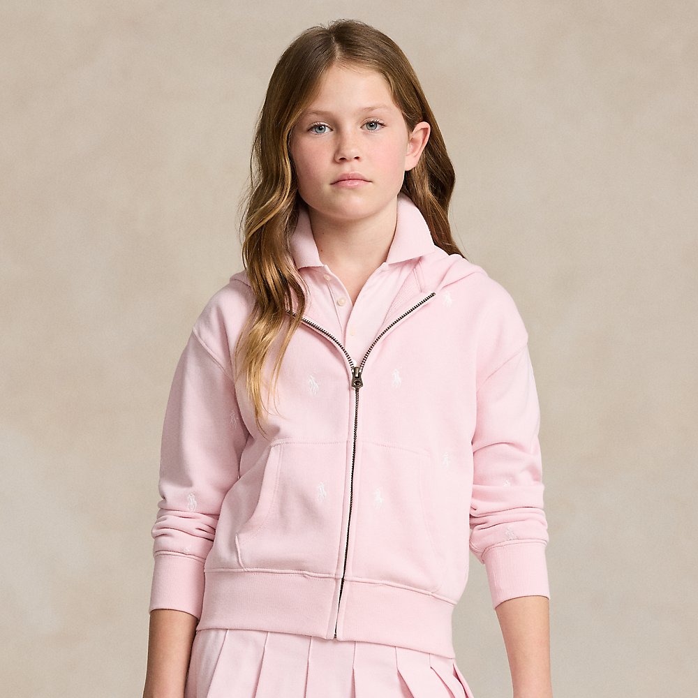 Polo Ralph Lauren Kids' Polo Pony Terry Full-zip Hoodie In Hint Of Pink/white
