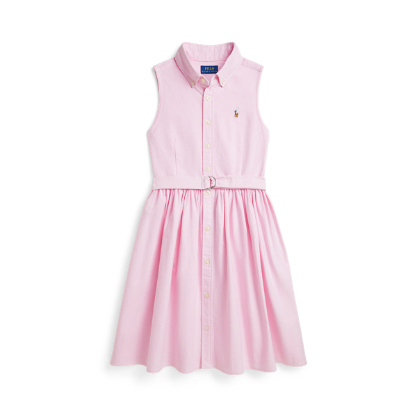 Ralph Lauren Kids' Belted Cotton Oxford Shirtdress In Pink
