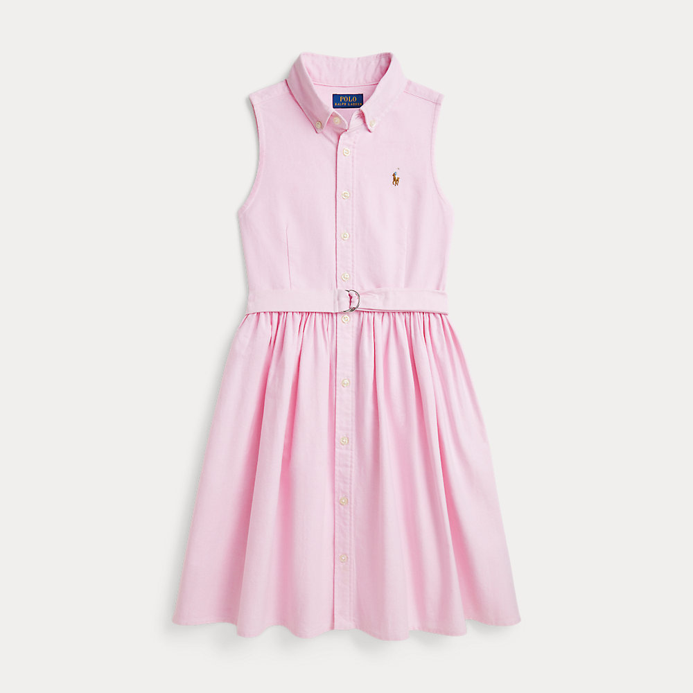 Ralph Lauren Kids' Belted Cotton Oxford Shirtdress In Pink