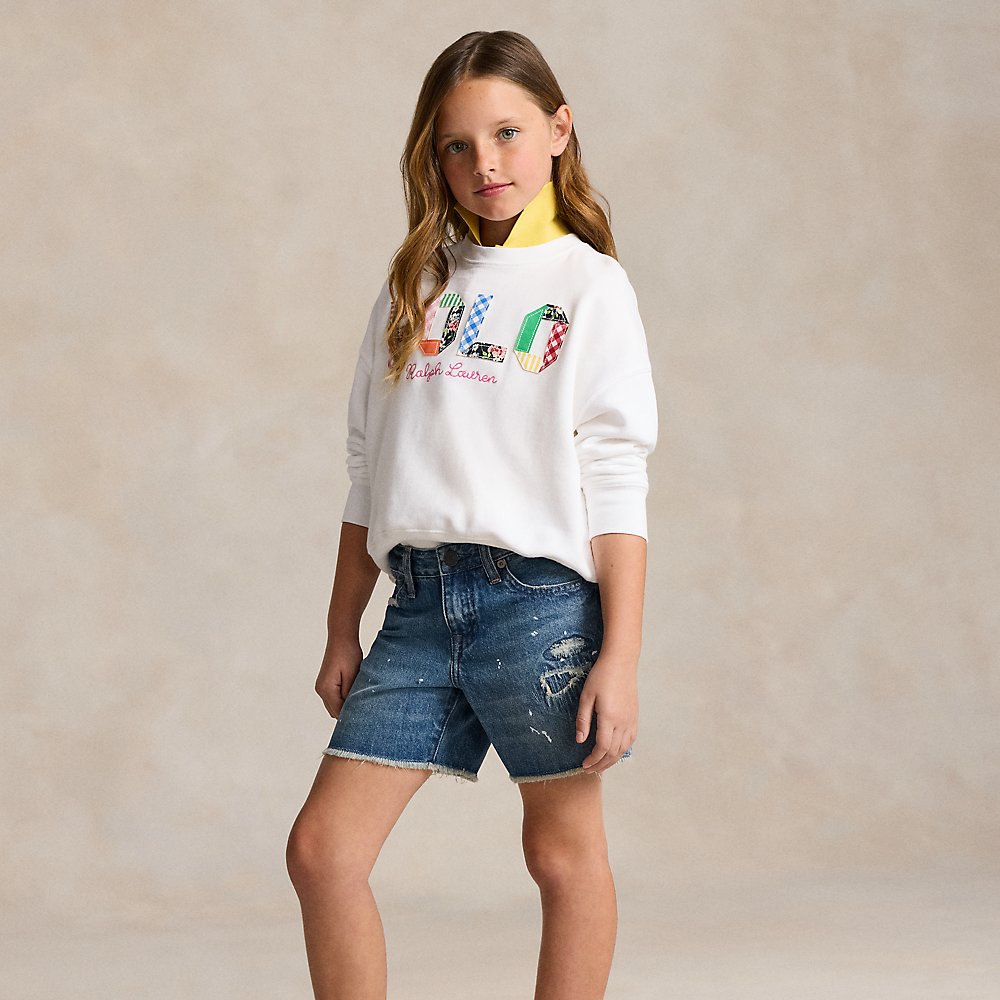 Polo Ralph Lauren Kids' Big Girls Paint-splatter-print Cotton Denim Shorts In Bondad Wash