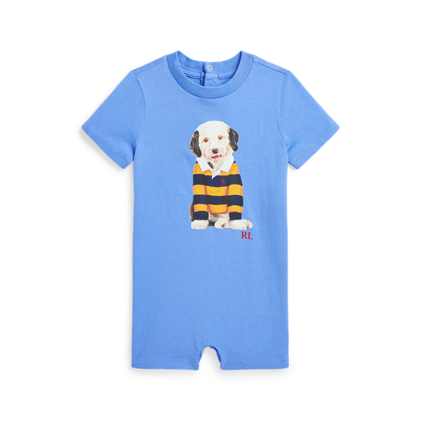 Shop Ralph Lauren Dog-print Cotton Jersey Shortall In Blue