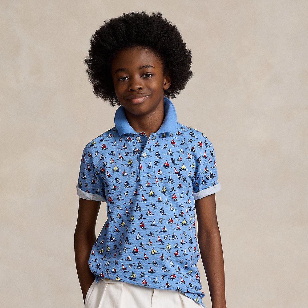 Polo Ralph Lauren Kids' Sailboat-print Cotton Mesh Polo Shirt In High Tide/blue