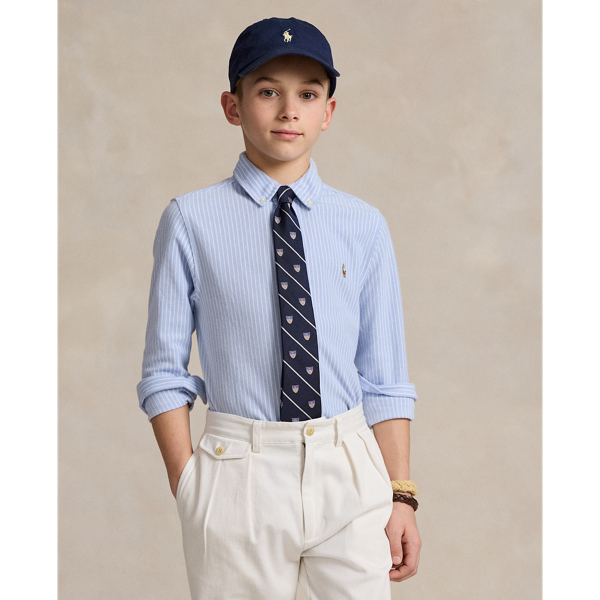 Polo Ralph Lauren Kids' Striped Knit Cotton Oxford Shirt In Blue/white