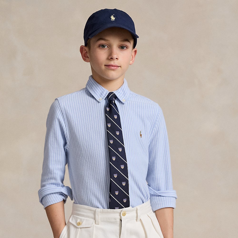 Polo Ralph Lauren Kids' Striped Knit Cotton Oxford Shirt In Blue/white