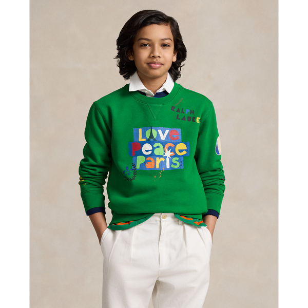 Polo Ralph Lauren Kids' Love Peace Paris Fleece Sweatshirt In Cruise Green