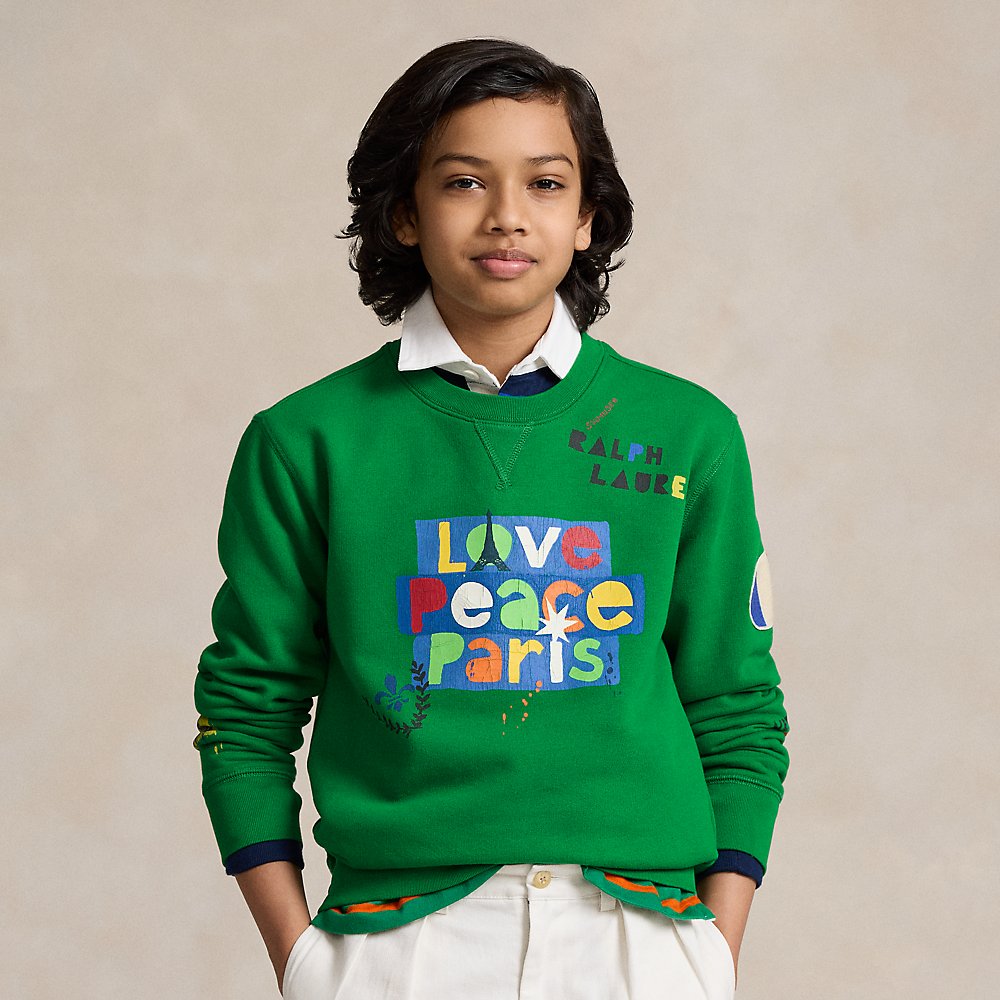 Polo Ralph Lauren Kids' Love Peace Paris Fleece Sweatshirt In Cruise Green