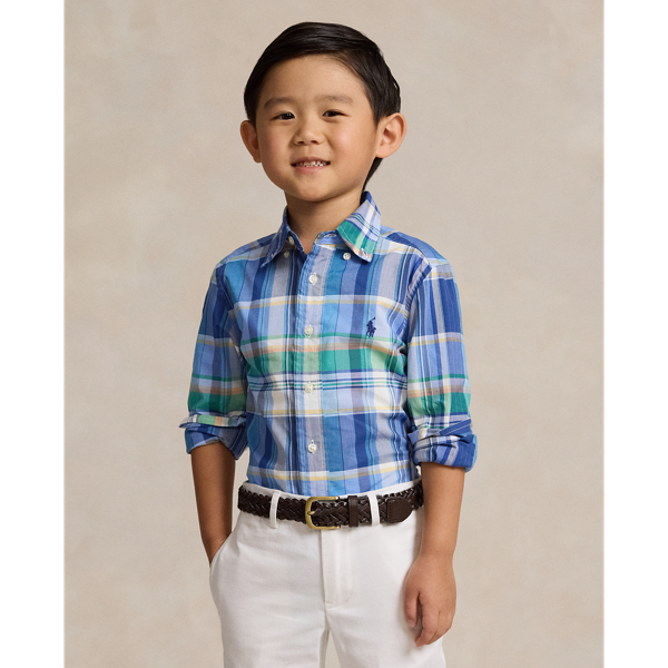 Polo Ralph Lauren Kids' Plaid Cotton Poplin Shirt In Blue/green Multi