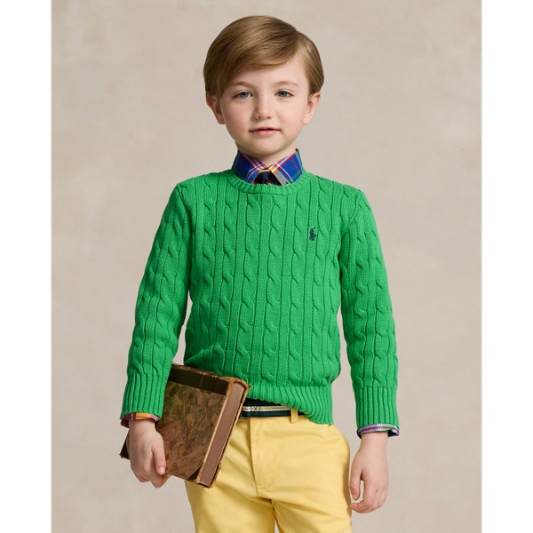 Polo Ralph Lauren Kids' Cable-knit Cotton Sweater In Tiller Green