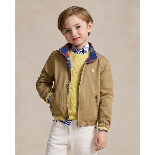 Polo Ralph Lauren Kids' Reversible Cotton Twill-madras Jacket In Desert Khaki Multi