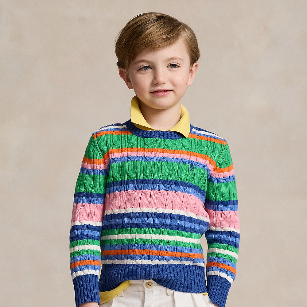 Polo Ralph Lauren Kids' Striped Cable-knit Cotton Sweater In Multi Stripe