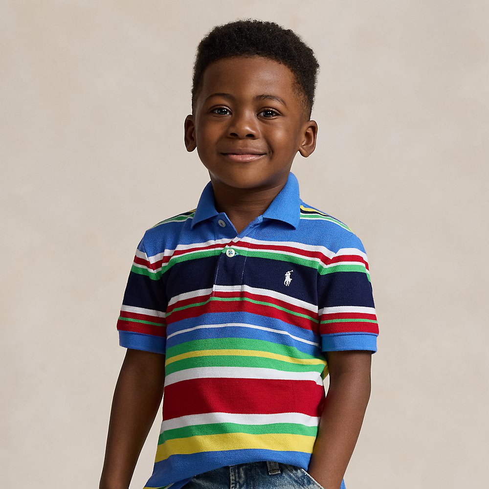 Polo Ralph Lauren Kids' Striped Cotton Mesh Polo Shirt In New England Blue Multi