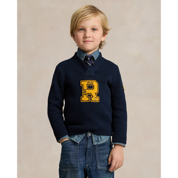 Polo Ralph Lauren Kids' Cotton Letterman Sweater In Aviator Navy