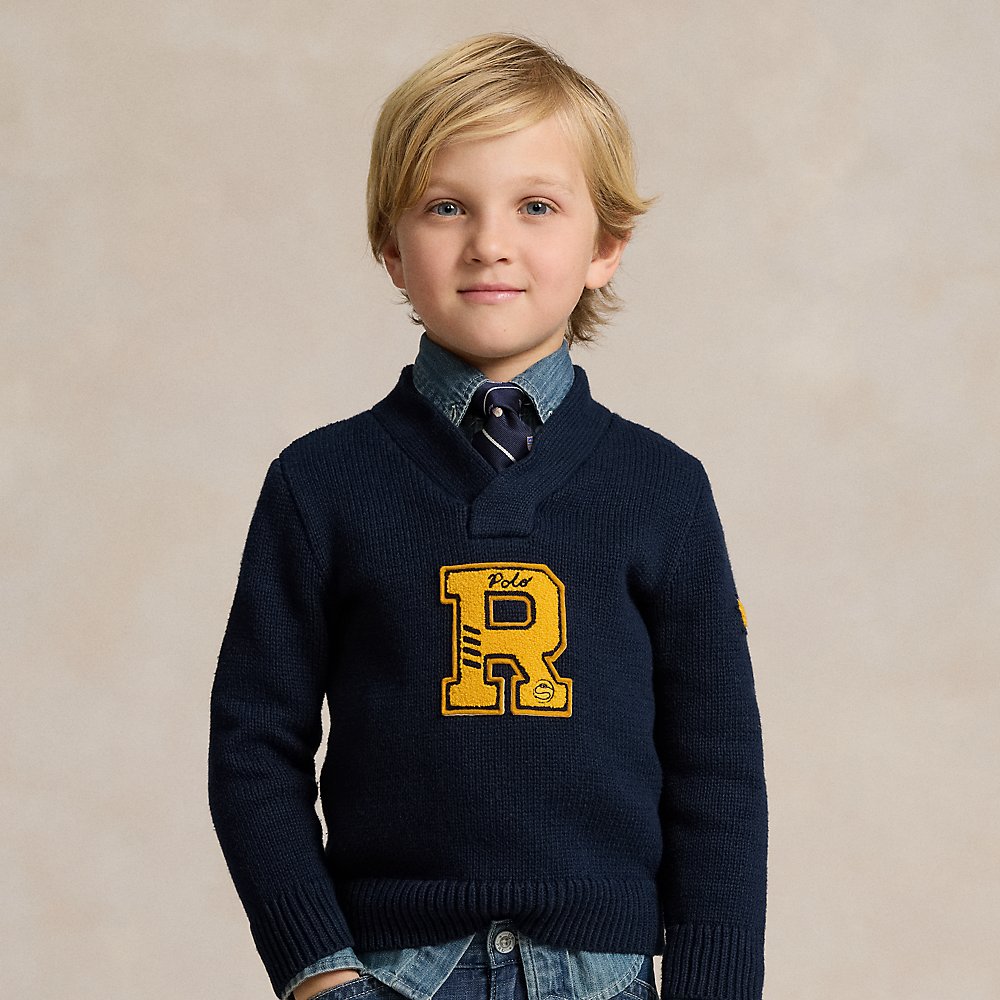 Polo Ralph Lauren Kids' Cotton Letterman Sweater In Aviator Navy