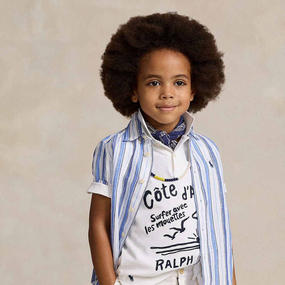 Polo Ralph Lauren Kids' Striped Linen Short-sleeve Shirt In White Blue Multi
