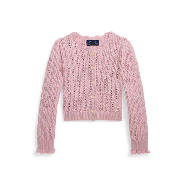 Shop Ralph Lauren Pointelle-knit Cotton Cardigan In Pink
