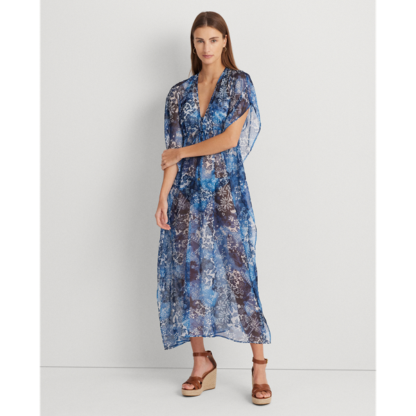 Lauren Ralph Lauren Print Chiffon Caftan Cover up In Indigo Patchwork ModeSens