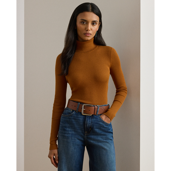 Ralph Lauren Ribbed Turtleneck Sweater In Brown