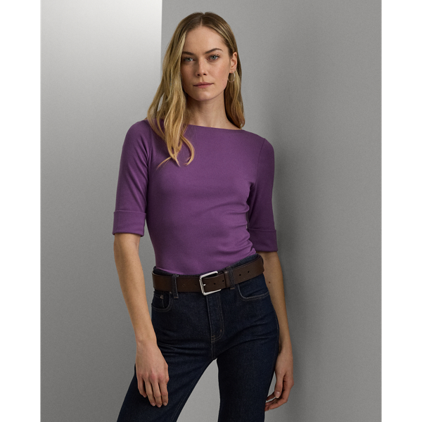 Ralph Lauren Petite Printed Boat-neck Tee In Aurora Violet
