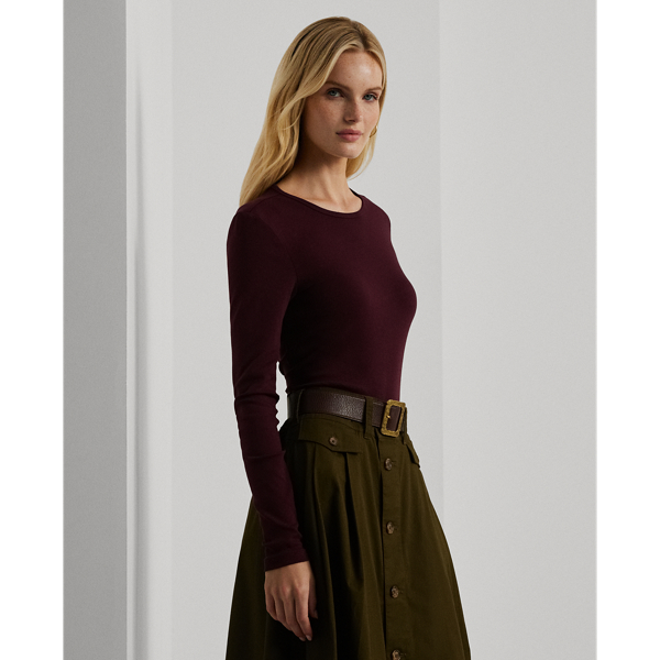 Ralph Lauren Cotton-blend Long-sleeve Top In Pinot Noir