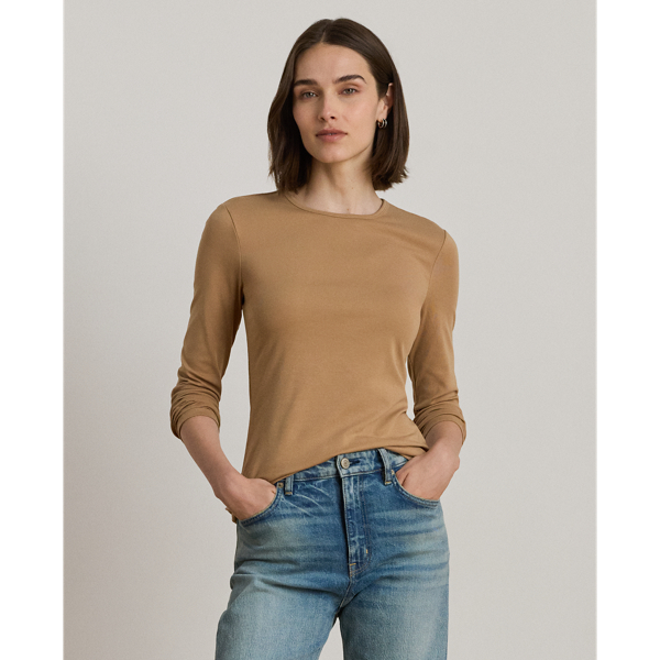 Ralph Lauren Cotton-blend Long-sleeve Top In Brown