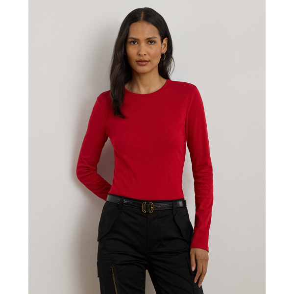 Ralph Lauren Stretch Cotton Long-sleeve Tee In Red