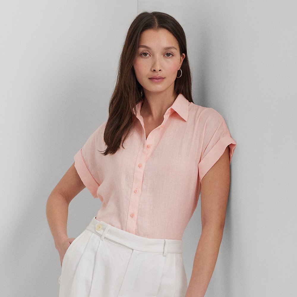 Lauren Ralph Lauren Relaxed Fit Linen Short-sleeve Shirt In Pink Opal