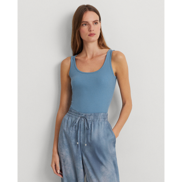 Lauren Ralph Lauren Cotton-blend Tank Top In Pale Azure