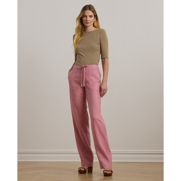 Shop Ralph Lauren Linen Wide-leg Pant In Rose Mauve