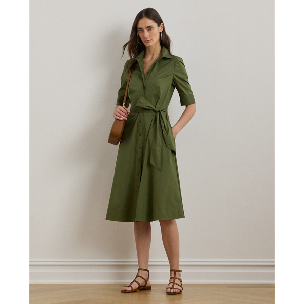 Ralph Lauren Cotton-blend Shirtdress In Olive Grove