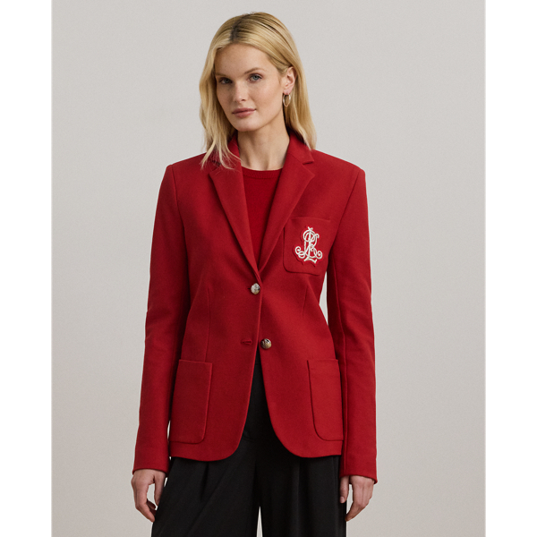 This chic jacquard blazer embodies Lauren style with a signature bullion patch on the chest and luxurious crest-embossed buttons.