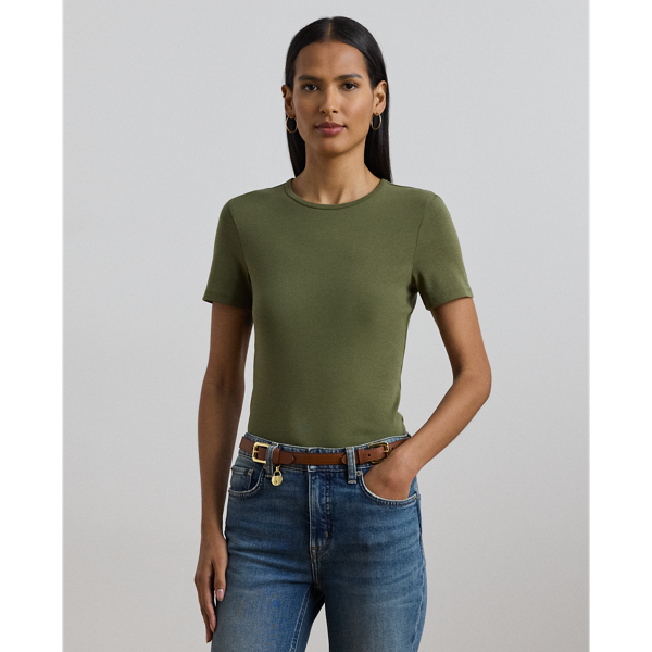 Shop Ralph Lauren Stretch Cotton Tee In Olive Grove