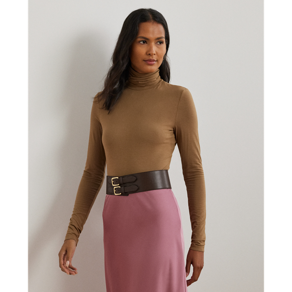 Ralph Lauren Stretch Jersey Turtleneck In Honey Tan