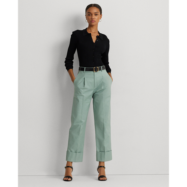Ralph Lauren Double-faced Stretch Cotton Ankle Pant In Soft Laurel