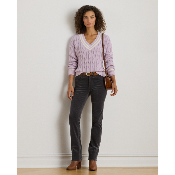 Ralph Lauren Stretch Corduroy Mid-rise Straight Pant In Black