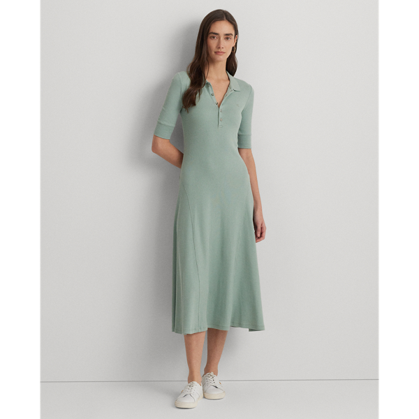 Shop Lauren Ralph Lauren Cotton-blend Polo Dress In Soft Laurel