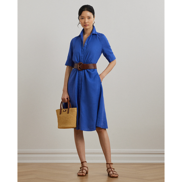 Light-as-air linen brings a breezy look and feel to this iteration of Lauren Ralph Lauren Lauren's essential shirtdress, while a charming self-tie waist adds to its easy character.