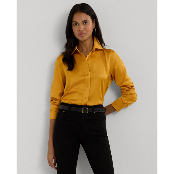 Ralph Lauren Classic Fit Satin Charmeuse Shirt In Golden Sun