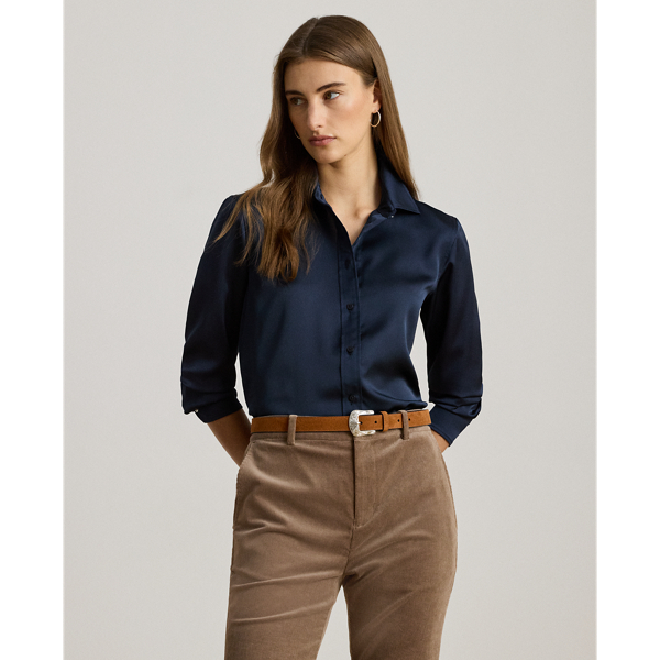 Ralph Lauren Classic Fit Satin Charmeuse Shirt In Lauren Navy