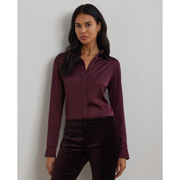 Ralph Lauren Classic Fit Satin Charmeuse Shirt In Pinot Noir