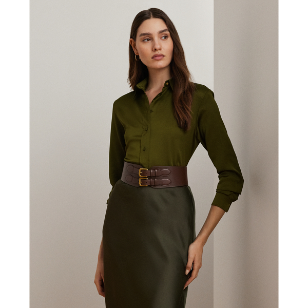 Ralph Lauren Classic Fit Satin Charmeuse Shirt In Botanic Green