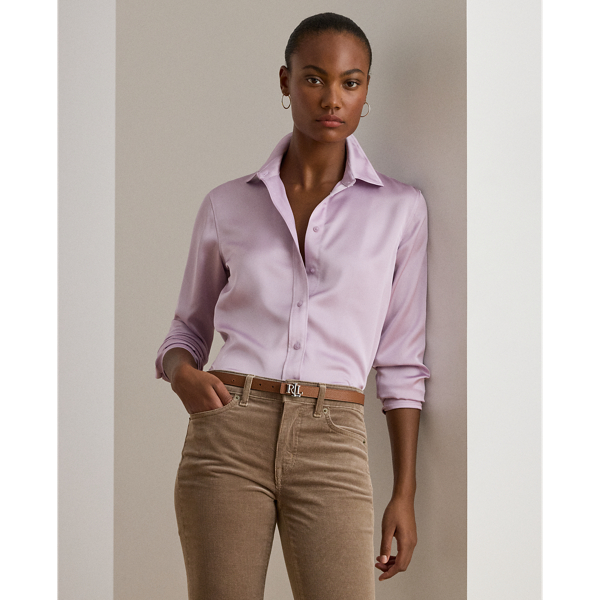 Ralph Lauren Classic Fit Satin Charmeuse Shirt In Purple