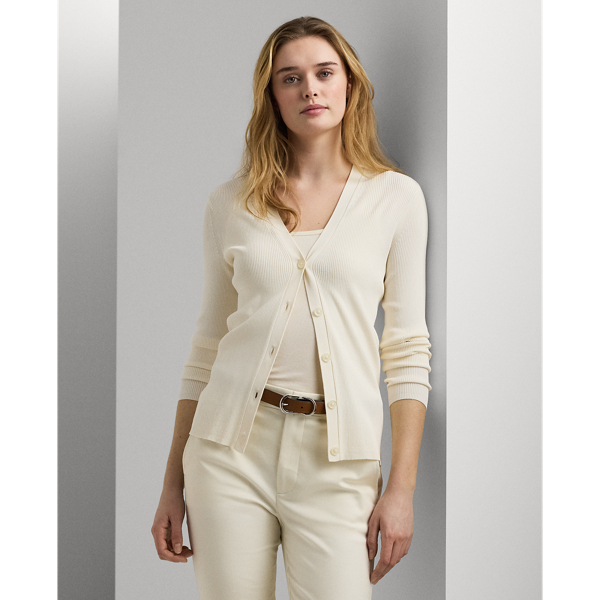 Lauren Ralph Lauren Ribbed V-neck Cardigan In Mascarpone Cream